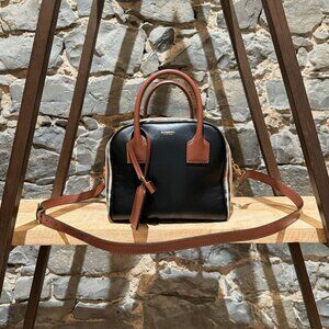 Burberry Black Leather Check Small Cube Bowling Bag